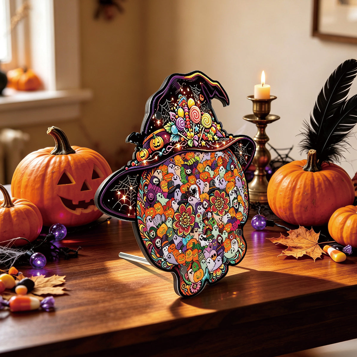 Halloween Witch Hat Wooden Puzzle – 127-Piece DIY Decor