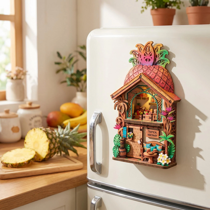 3D Wooden Pineapple Cottage Puzzle & Fridge Magnet DIY Kit