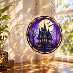 Gothic Haunted House Acrylic Jigsaw Puzzle Suncatcher - 112 Pcs Stained Glass Window Art