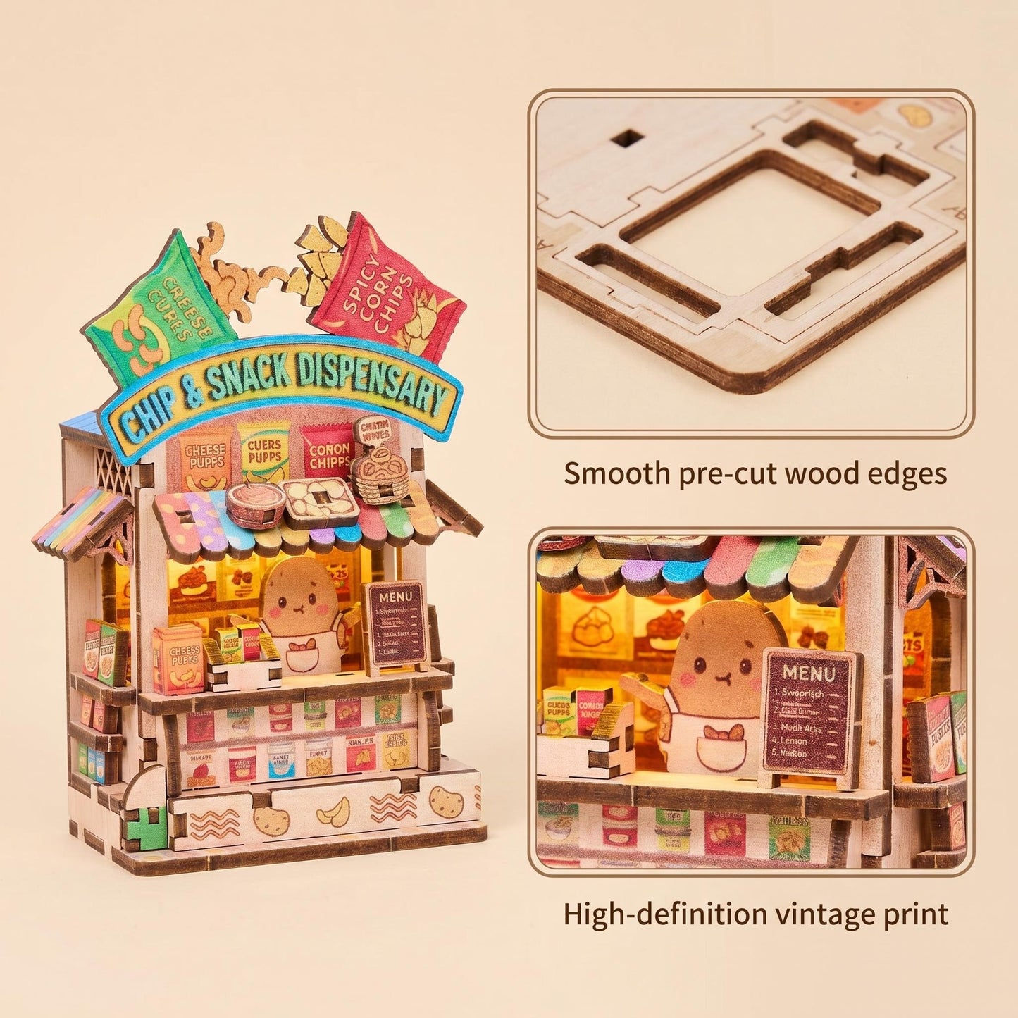 Mini Snack Shop Wooden Puzzle Magnet Kit – DIY Miniature Market Stall Fridge Magnet