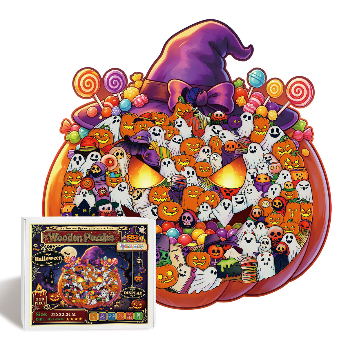 Halloween Pumpkin Wooden Puzzle – 119-Piece DIY Decor