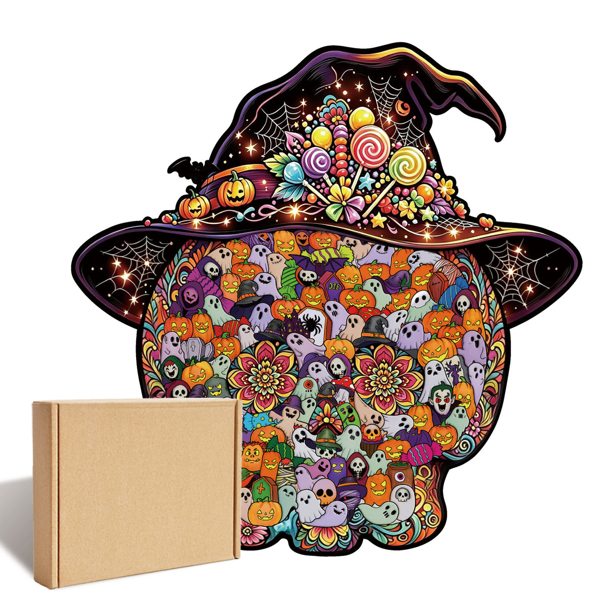 Halloween Witch Hat Wooden Puzzle – 127-Piece DIY Decor