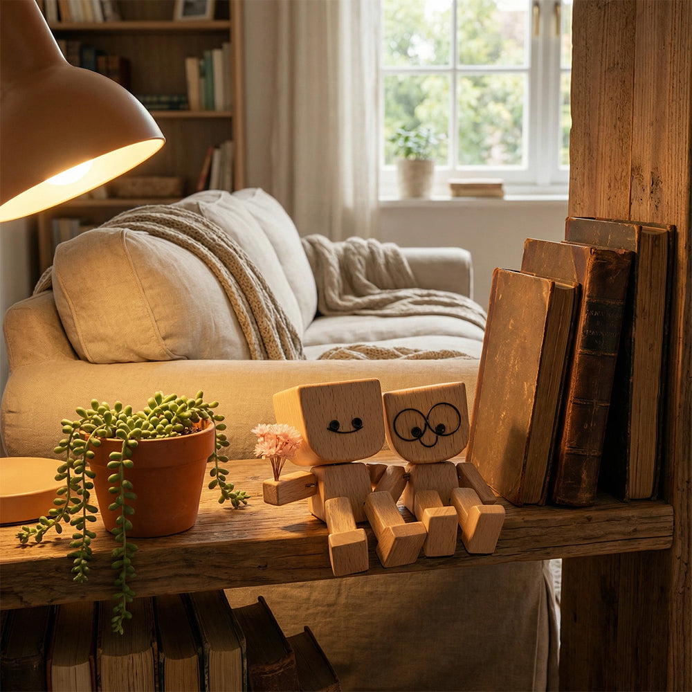 Beloved Shaking Wooden Man Couple Set | Dancing Car & Home Decor with Handheld Flowers