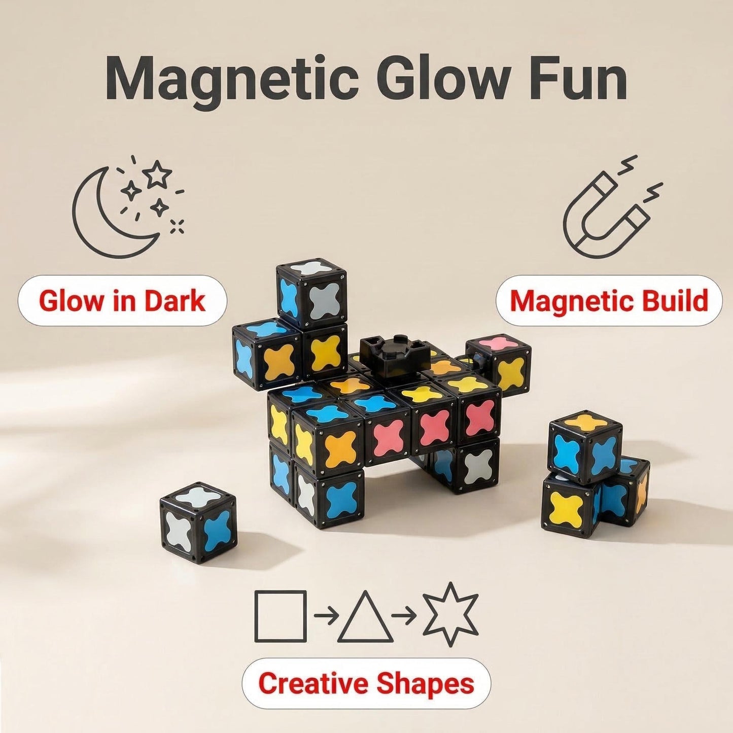 Free Shipping Glow Magnetic Building Blocks with Spinner - STEM Learning Toy