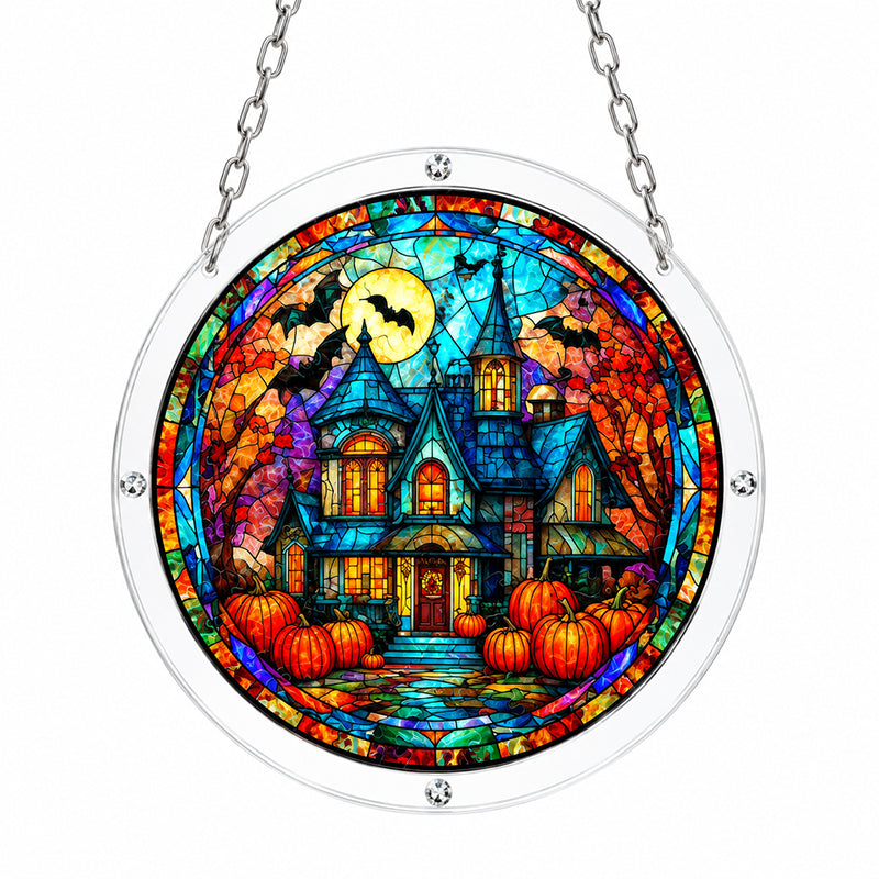 Gothic Haunted House Acrylic Jigsaw Puzzle Suncatcher - 112 Pcs Stained Glass Window Art