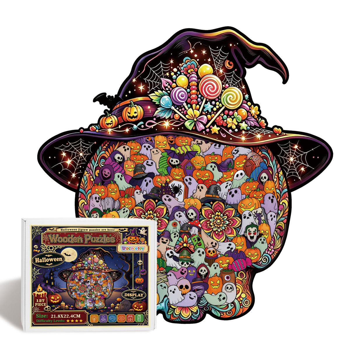 Halloween Witch Hat Wooden Puzzle – 127-Piece DIY Decor