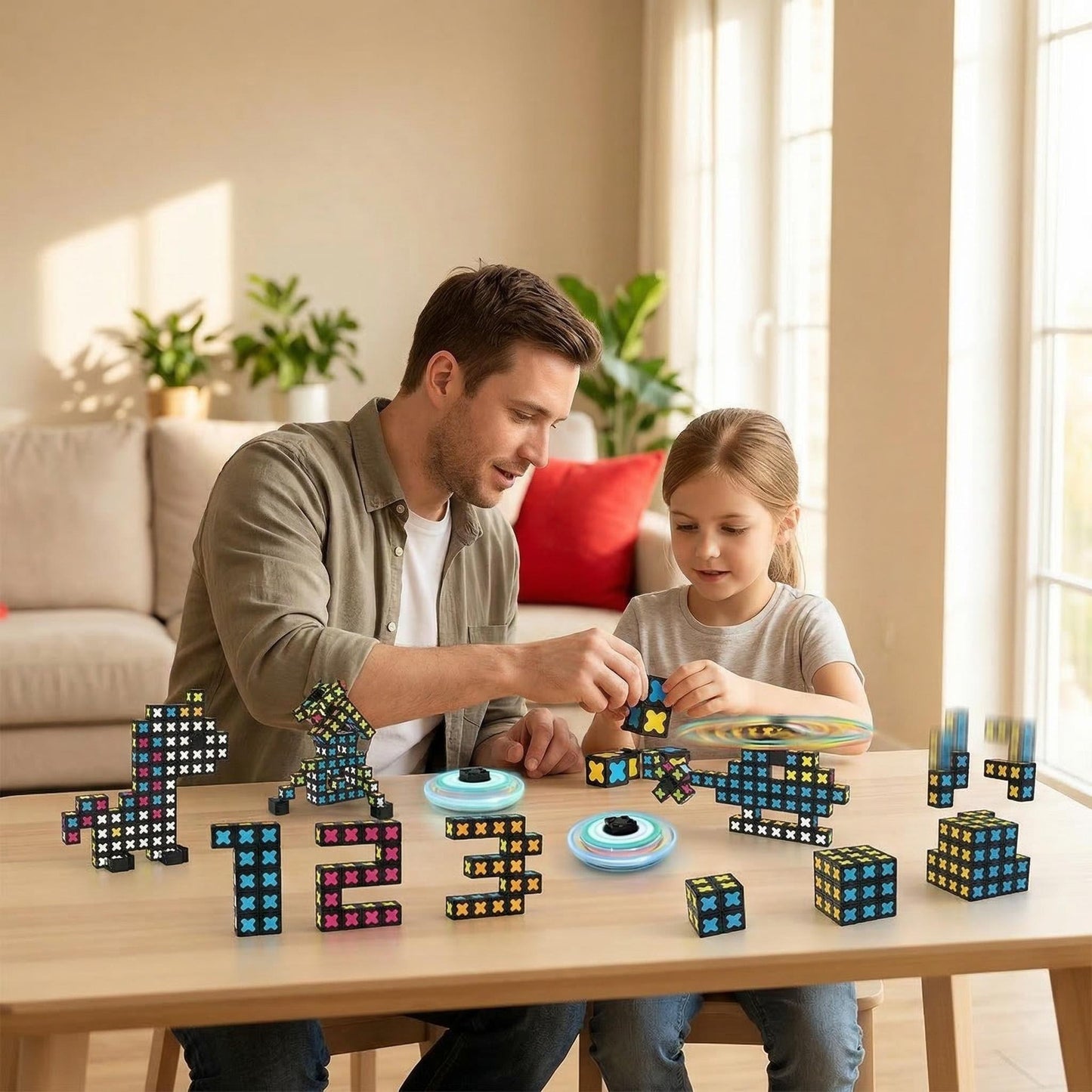 Free Shipping Glow Magnetic Building Blocks with Spinner - STEM Learning Toy