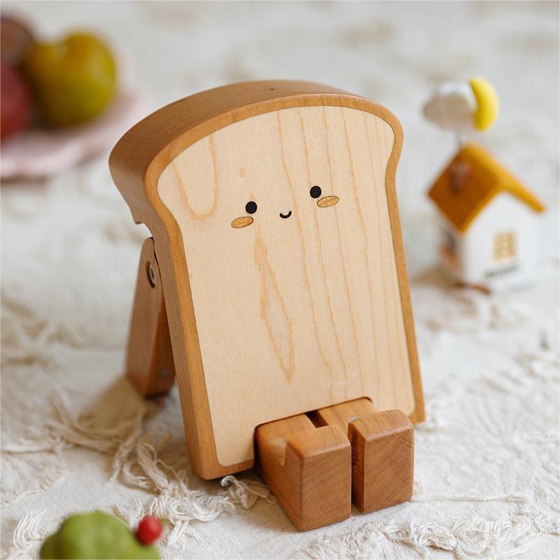 Free Shipping Toast Bread Phone Holder - Cute Wooden Stand with Magnetic retractable function