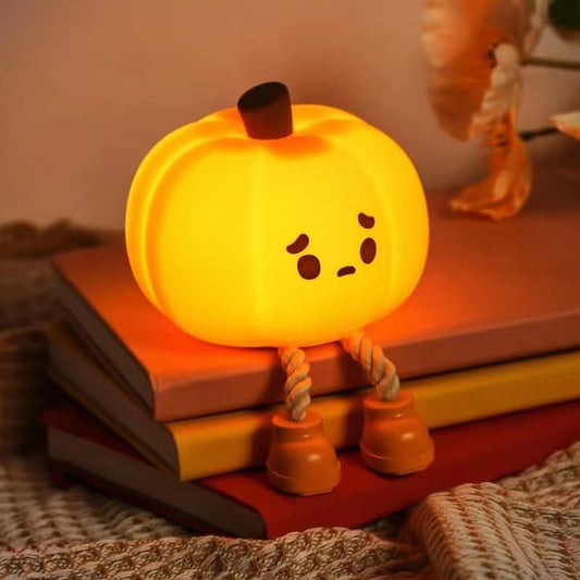 Squishy Pumpkin Night Light - Dimmable LED, Timer, Silicone | Funny Desk and Halloween Decor
