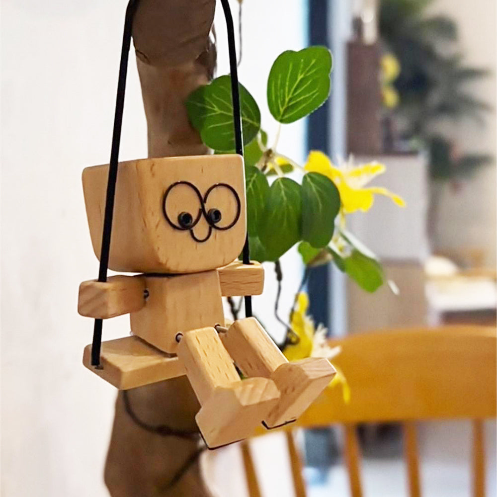 Free Shipping Swinging Wooden Man for Car | Magnetic Changeable Face Decor