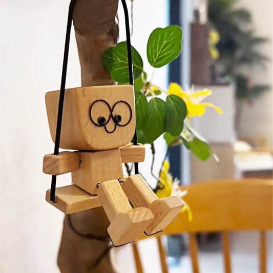 Free Shipping Swinging Wooden Man for Car | Magnetic Changeable Face Decor