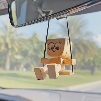 Free Shipping Swinging Wooden Man for Car | Magnetic Changeable Face Decor