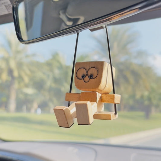 Free Shipping Swinging Wooden Man for Car | Magnetic Changeable Face Decor