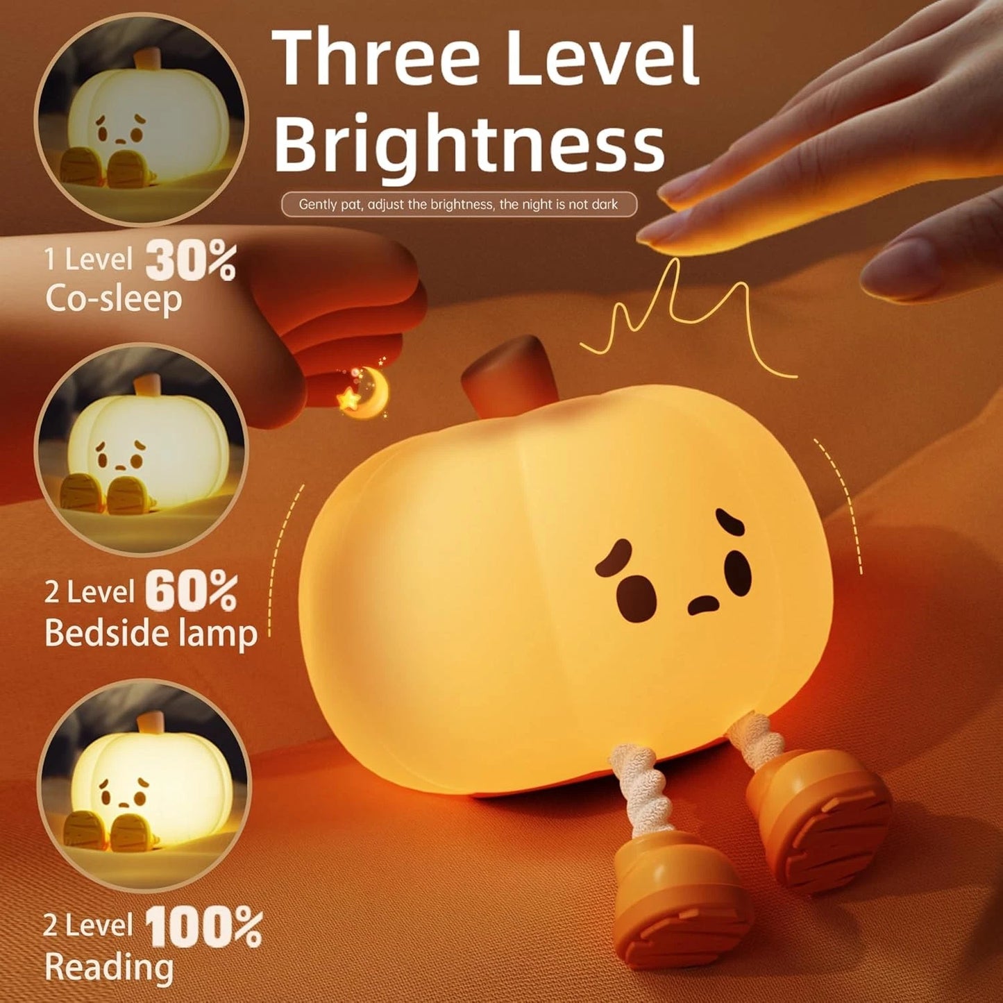 Squishy Pumpkin Night Light - Dimmable LED, Timer, Silicone | Funny Desk and Halloween Decor