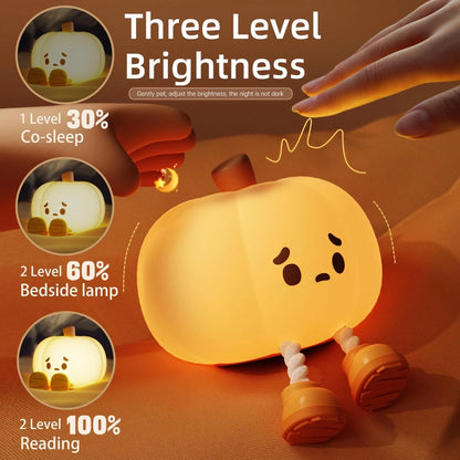 Squishy Pumpkin Night Light - Dimmable LED, Timer, Silicone | Funny Desk and Halloween Decor