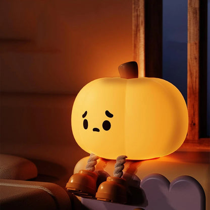 Squishy Pumpkin Night Light - Dimmable LED, Timer, Silicone | Funny Desk and Halloween Decor