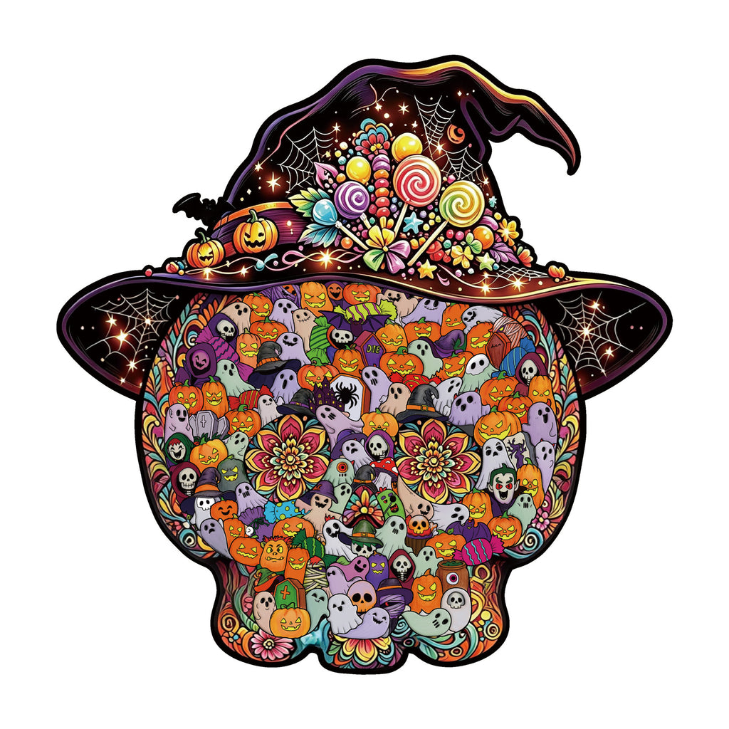 Halloween Witch Hat Wooden Puzzle – 127-Piece DIY Decor