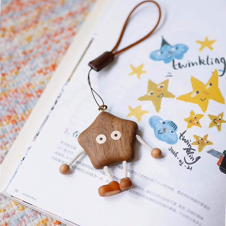Lucky Star Keychain - Handcrafted Wooden Charm for Keys & Bags
