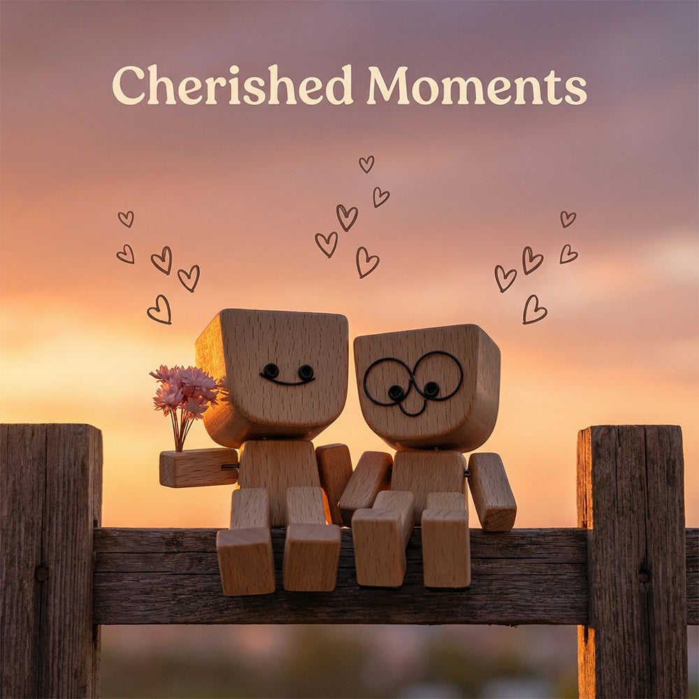 Beloved Shaking Wooden Man Couple Set | Dancing Car & Home Decor with Handheld Flowers