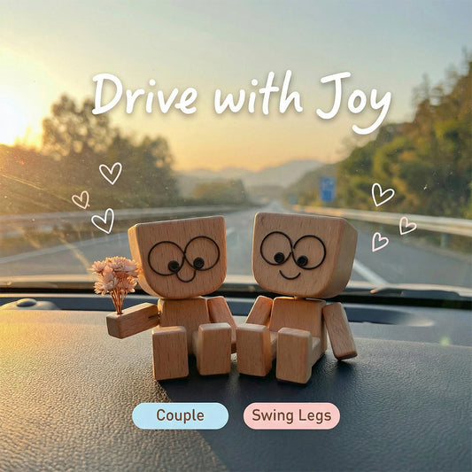 Beloved Shaking Wooden Man Couple Set | Dancing Car & Home Decor with Handheld Flowers